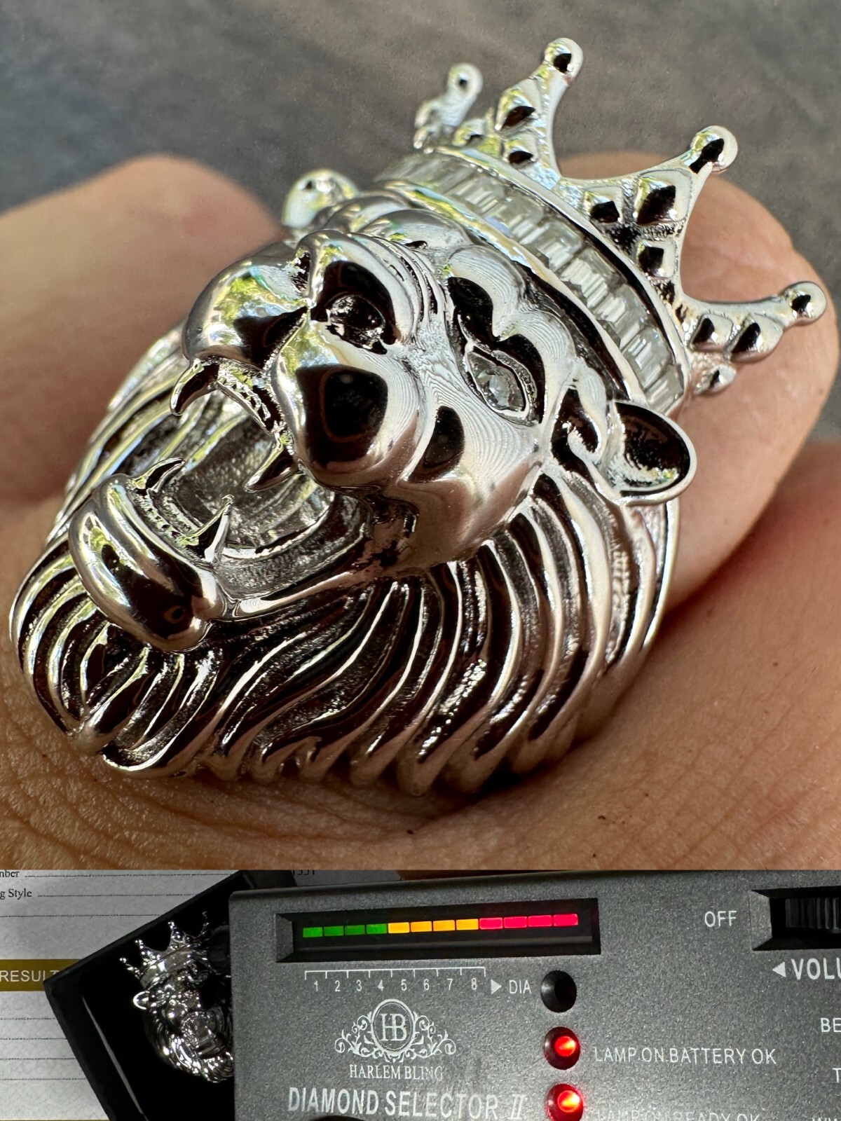Lion W. Moissanite Baguette Crown 3D Mens Ring – Real Solid 925 Sterling Silver