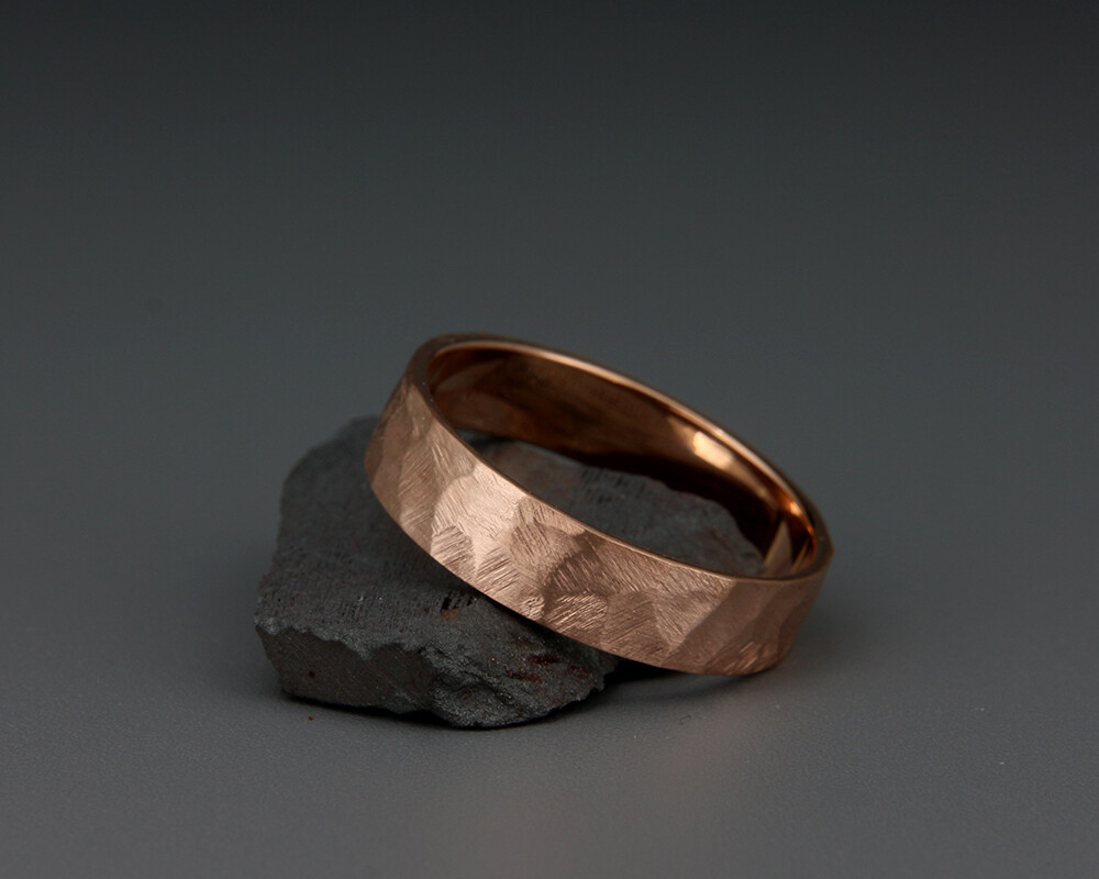 14K Rose Gold Rough Faceted Textured Men Wedding Band | 3mm 4mm 5mm 6mm 7mm 8mm
