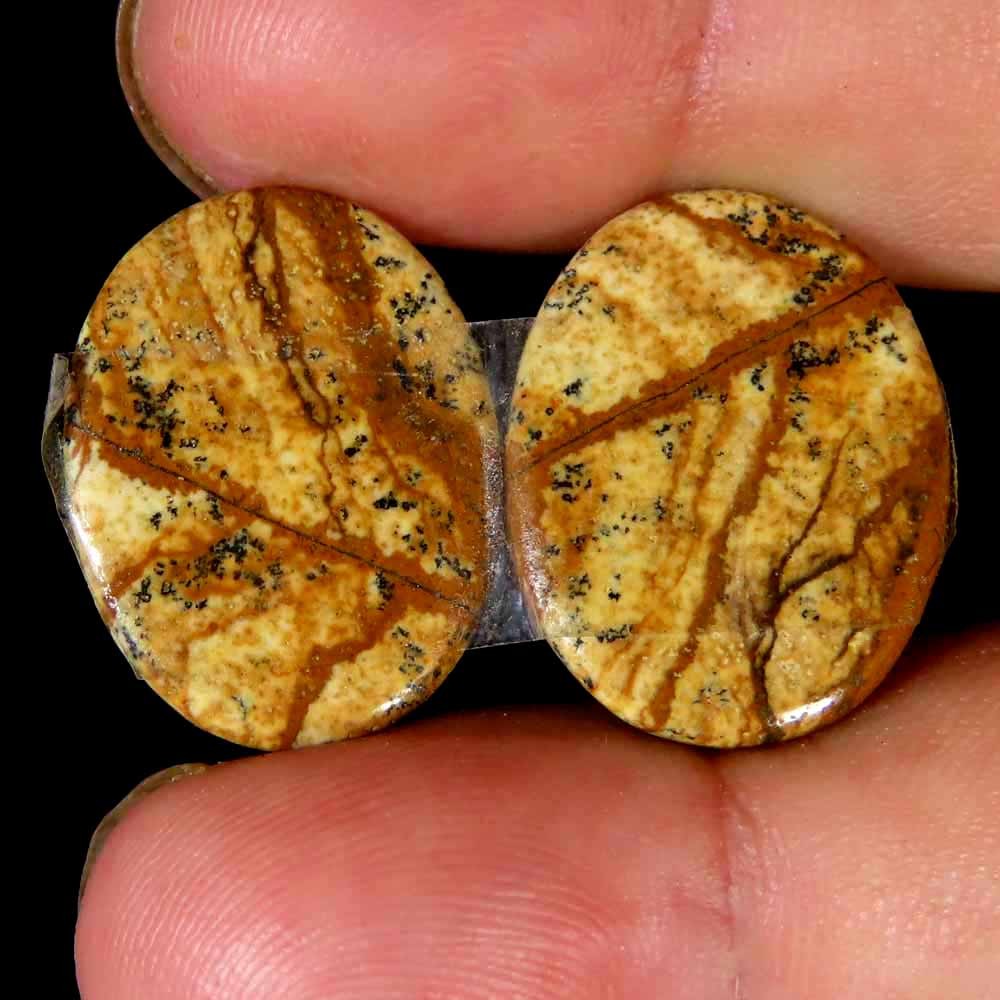 23.20CTS.100% NATURAL RARE DESIGNER PICTURE JASPER MATCHED PAIR LOOSE GEMSTSONES