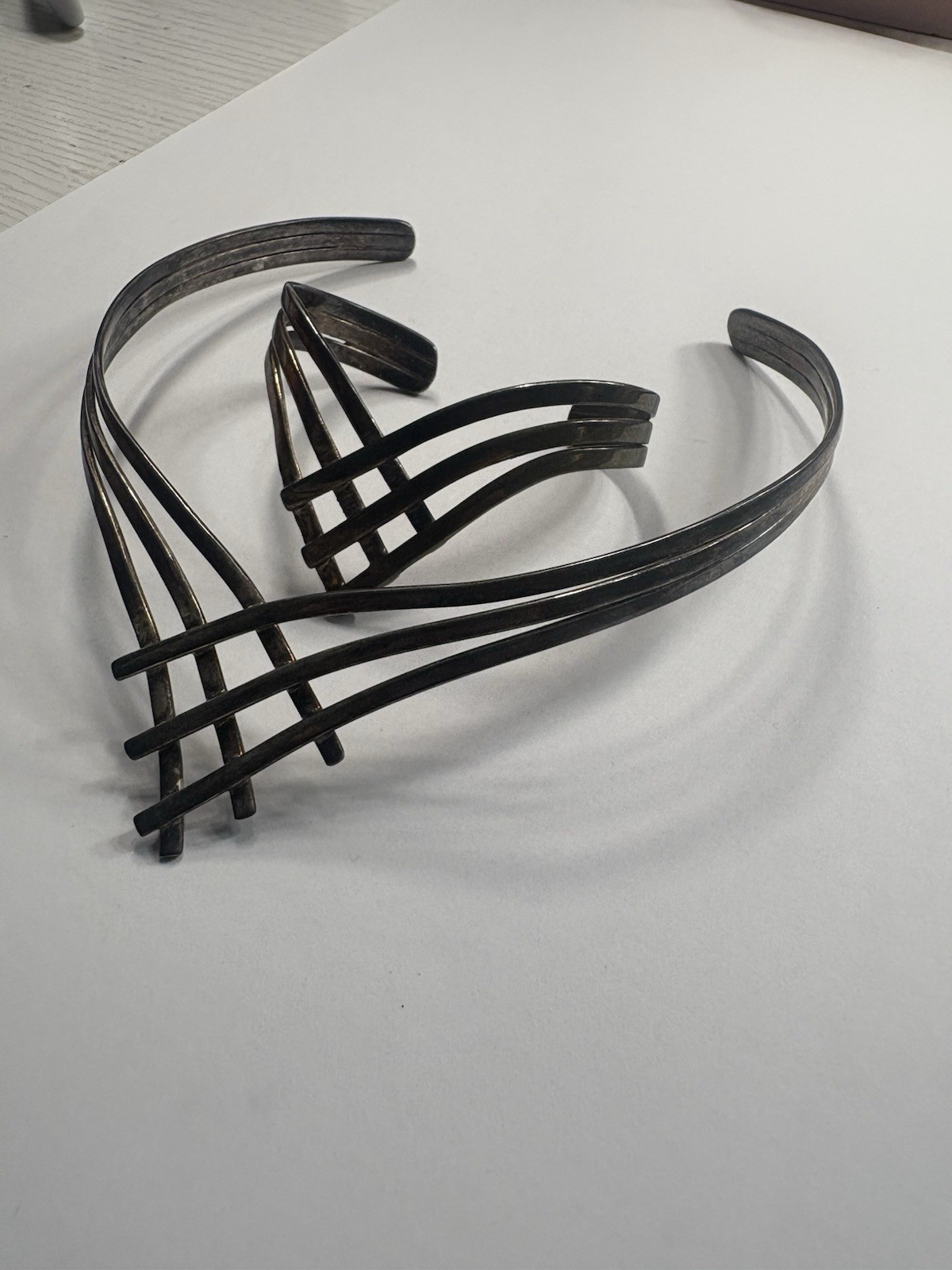 Vintage Black Metal Crisscross Multi-Band Open-Ended Cuff Bracelet
