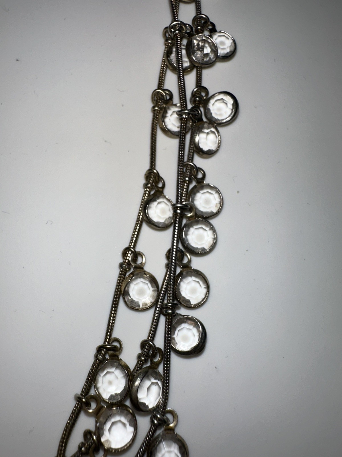 Anne Klein 3 Strand Bezel Set Clear Crystals Silver Tone Fashion Necklace