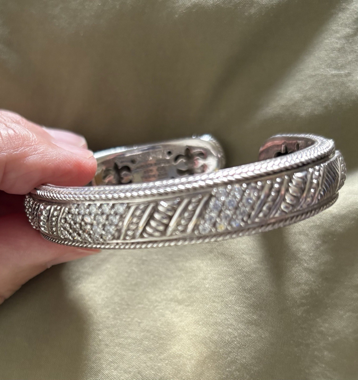 Judith Ripka Sterling Silver CZ Diamonique Hinged Cuff Bracelet