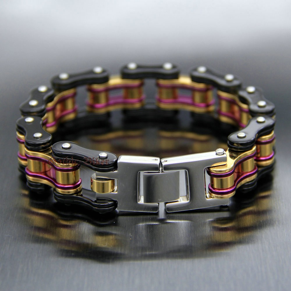 Men Heavy Stainless Steel Motorcycle Bike Chain Link Bracelet Biker Multi-Colors