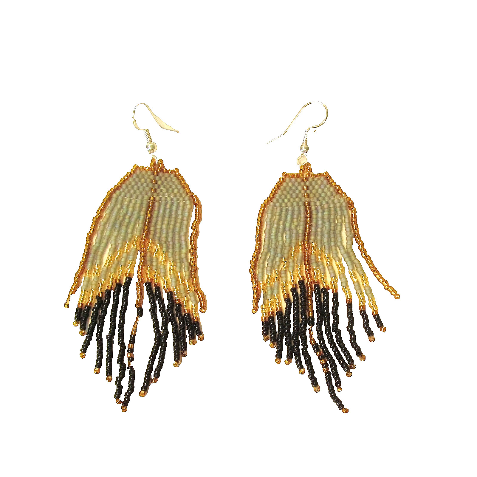 3″ LONG Handmade Black Silver Gold Color Chandelier Boho Seed Bead Earrings