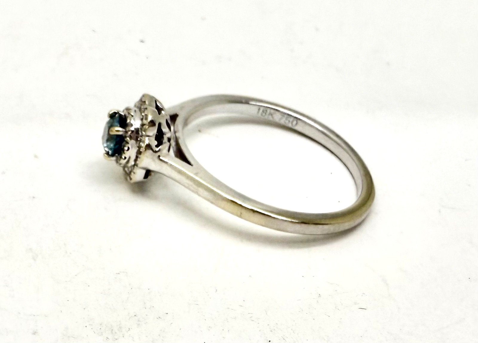 .25 Carat RB Blue & White Diamond Ring 18k White Gold w/Card Appraisal 6.5