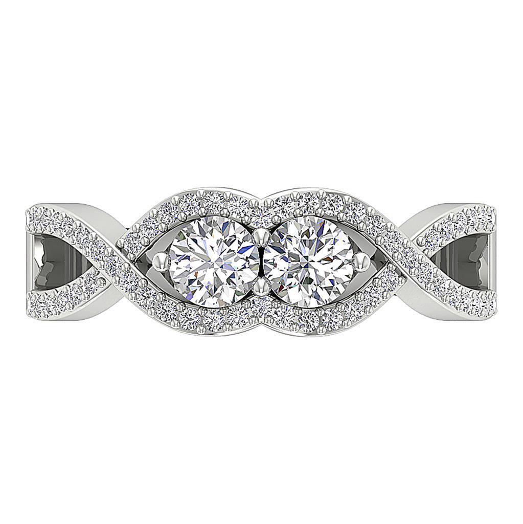 Forever Us Two Stone Solitaire Ring VS F 0.85 Ct Lab Grown Diamond 14K Rose Gold