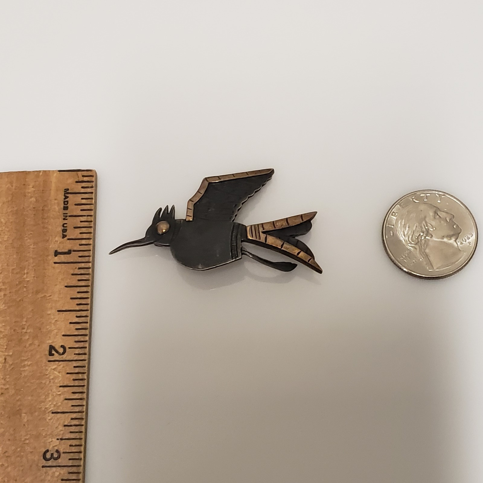 Peru Graziela Laffi Sterling Silver 18k Gold Brutalist Bird Pin Brooch .37