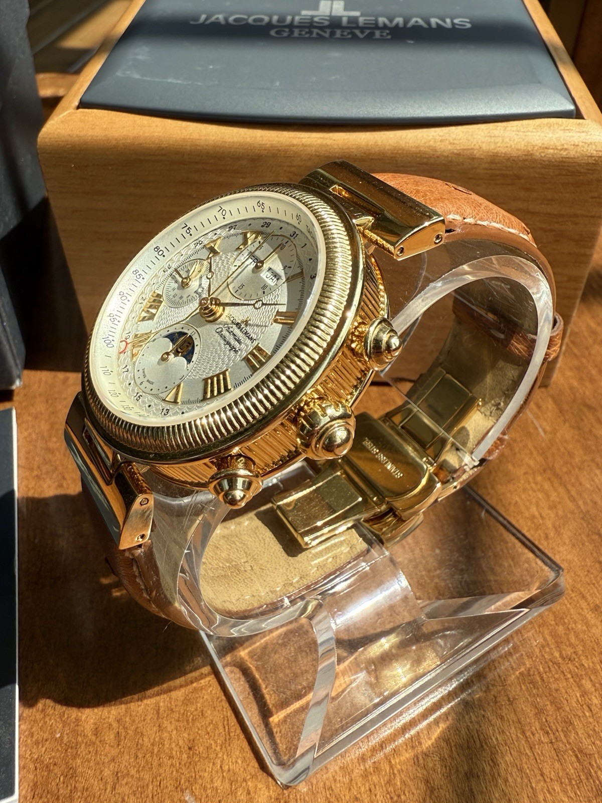 Jacques Lemans Valjoux 7751 Triple Calendar Moonphase Chronograph Gold Full Set
