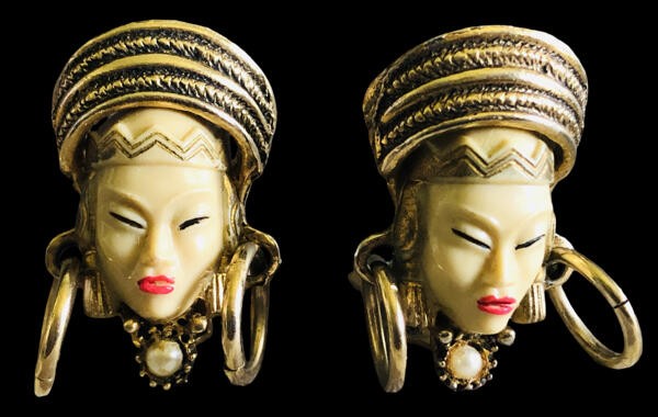 Vintage Selro/Selini Asian Princess/Thai Girl Clip EARRINGS,fjt