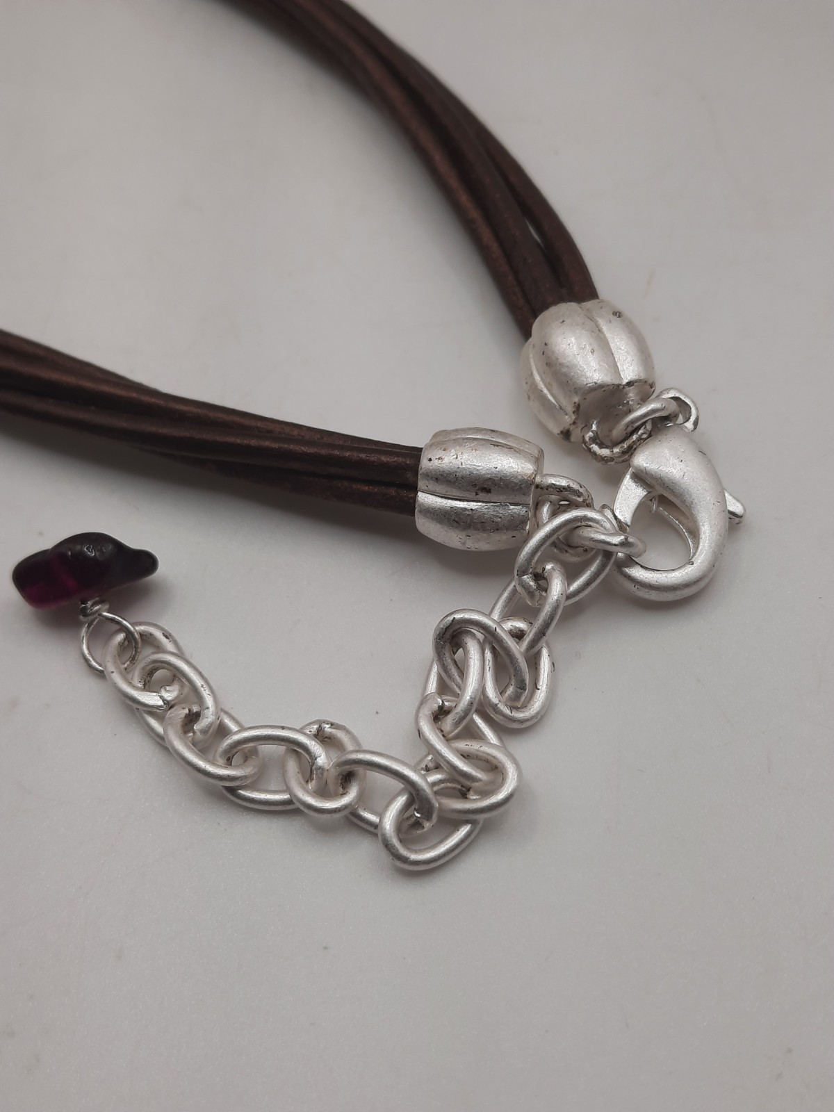 Cattail Pendant Necklace Tigers Eye Carnelian & Garnet Leather Cord 16-18.5″