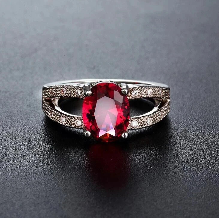 3.70Ct Oval Cut Natural Red Ruby & Diamond Solid 14K White Gold Engagement Ring