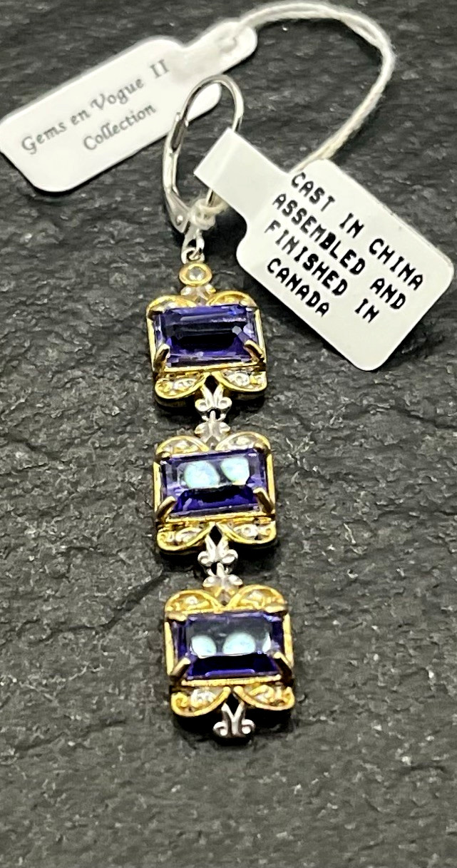 Michael Valitutti Gems En Vogue 925 Sterling Sil 18K YG Pltd Iolite Earrings NWT