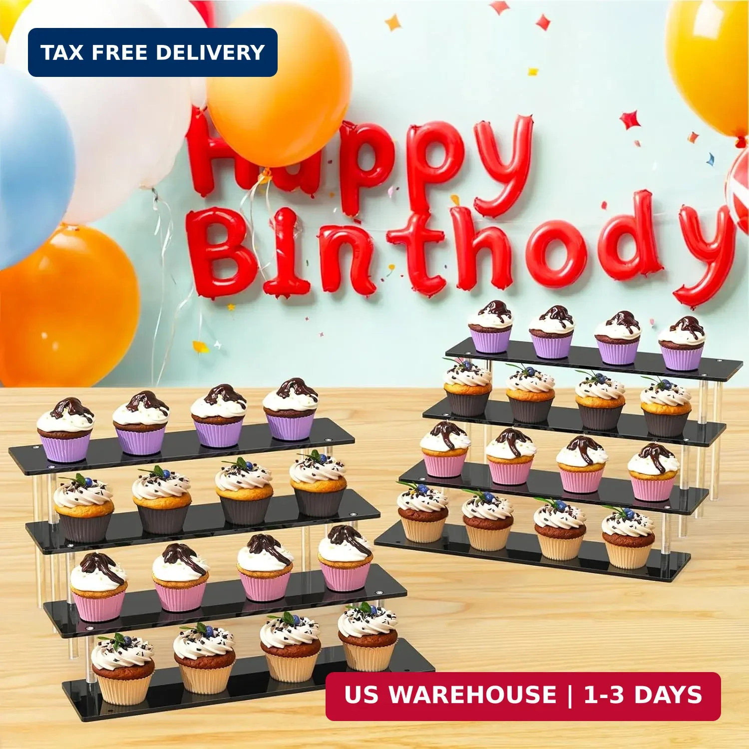 4 Tier Acrylic Display Risers, Black Perfume Organizer Stand, Large Cupcake Stan