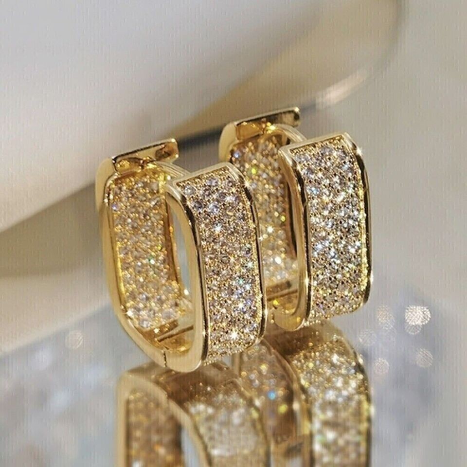 2 CT Round Lab Created Diamond Huggie Hoop Earrings 14K Yellow Gold Plated
