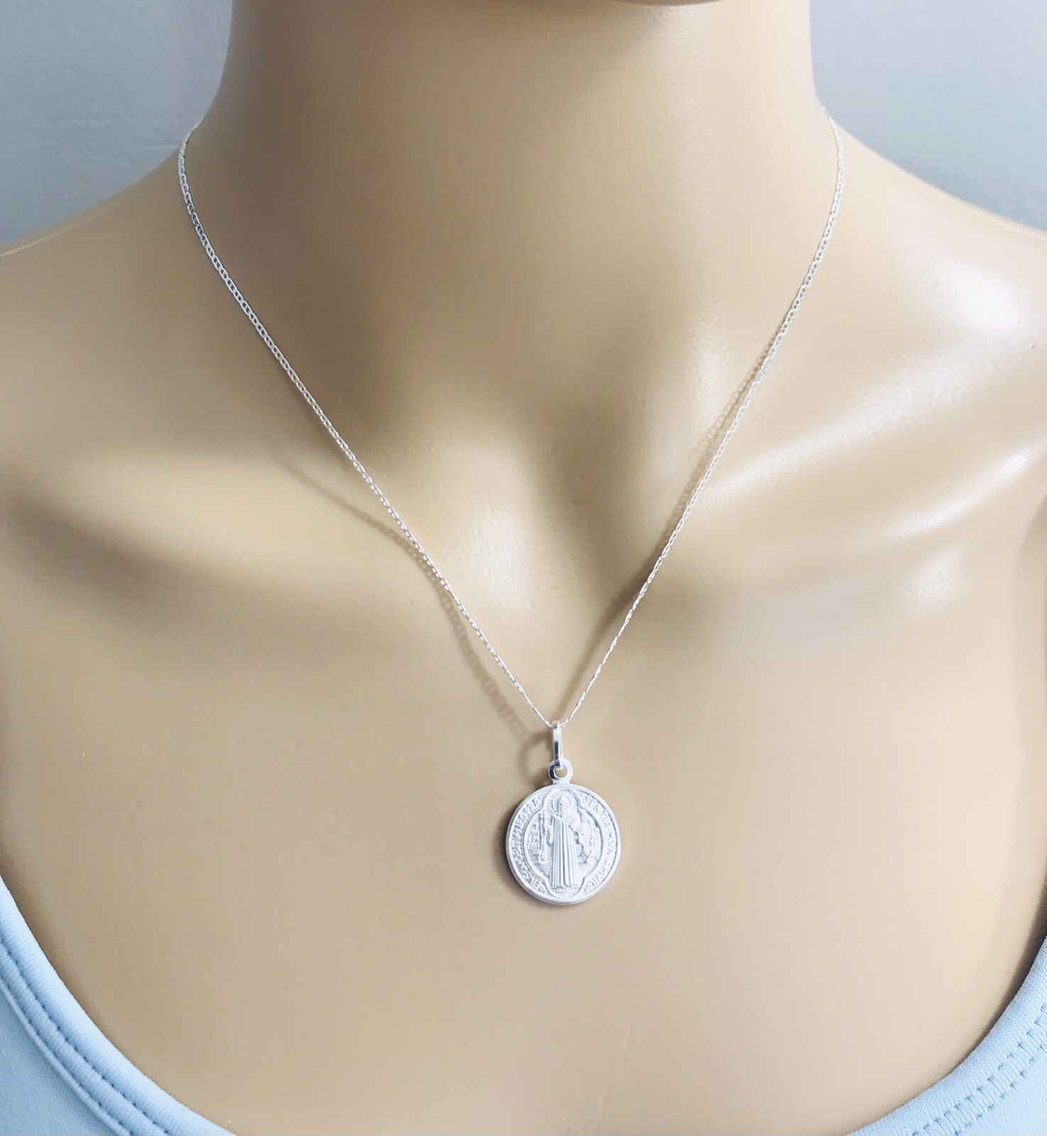 925 Silver Saint Benedict 18mm Pendant Or Necklace Good Luck ,Protection-P158