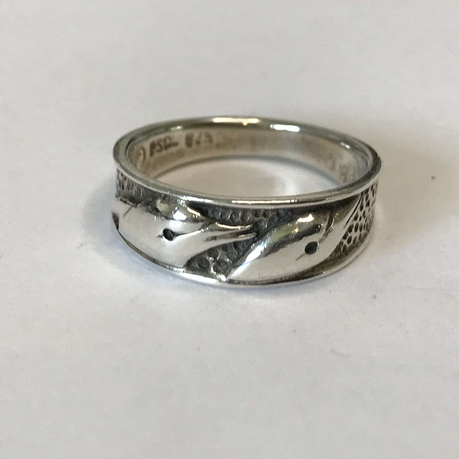 PETER STONE 925 Sterling Silver Vintage Dolphin Band Ring Size 5.75 3.15grams