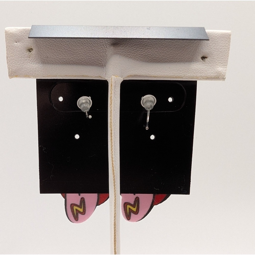 Handmade Hot Lips Tongue Out Lightning Bolt Dangle Rock N Roll Earrings 2″ NEW