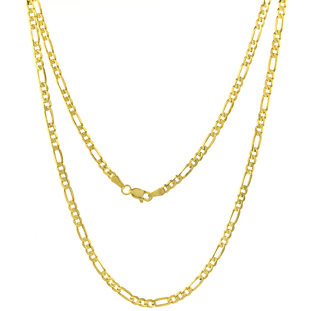 10K Solid Yellow Gold Figaro Chain Necklace Bracelet 2.5mm ~ 9mm / 16″ ~ 30″