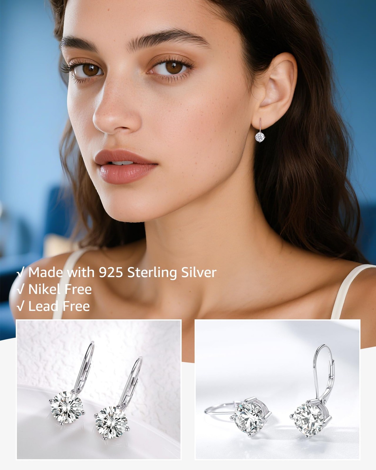 Moissanite Earrings for Women, 2 ct 18K White Gold Plated Silver Dangle Earri…