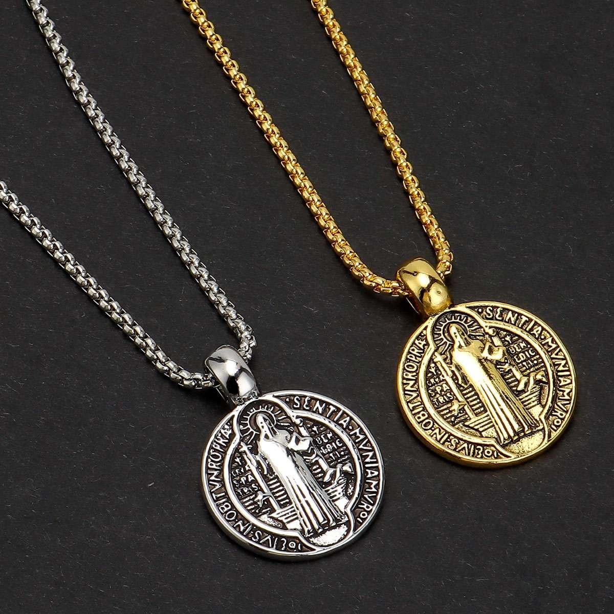 Saint St Benedict Medal Necklace Pendant Stainless Steel Crucifix Cross Exorcism