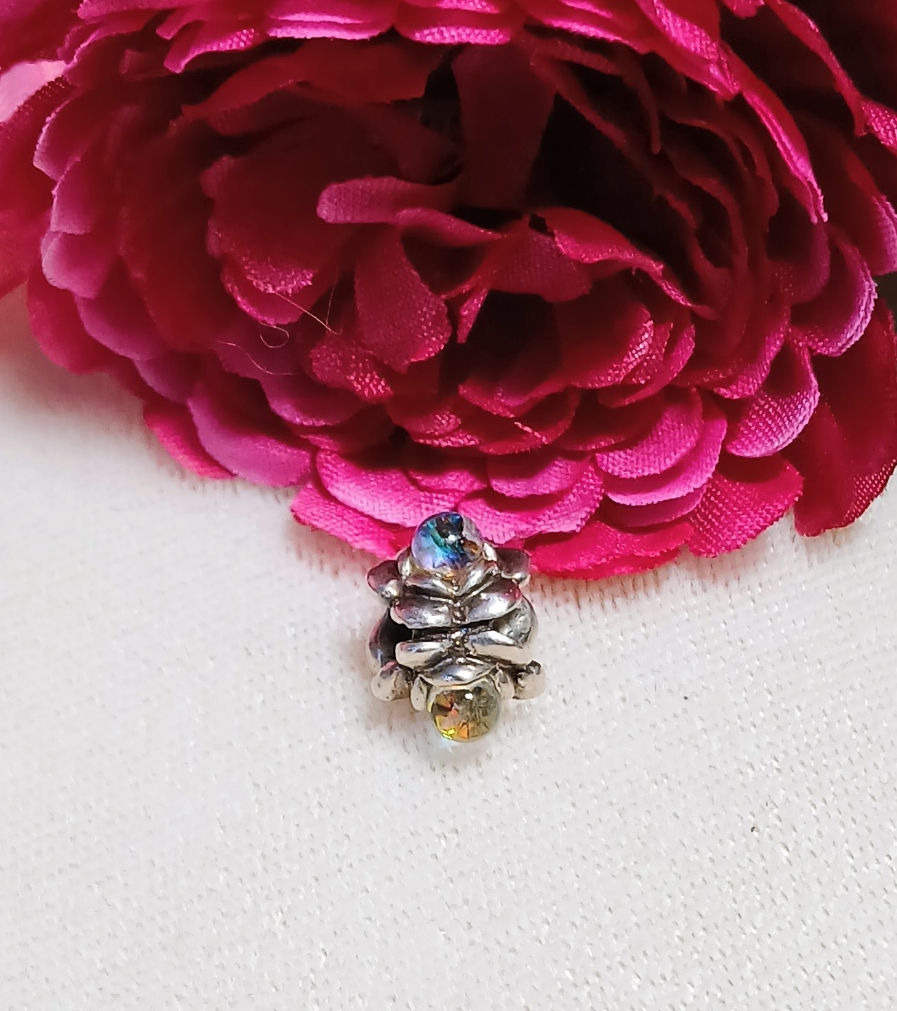 TROLLBEADS Denmark Lace Flower Sterling Silver Foxtail Bracelet~ 7-1/2″ Retired