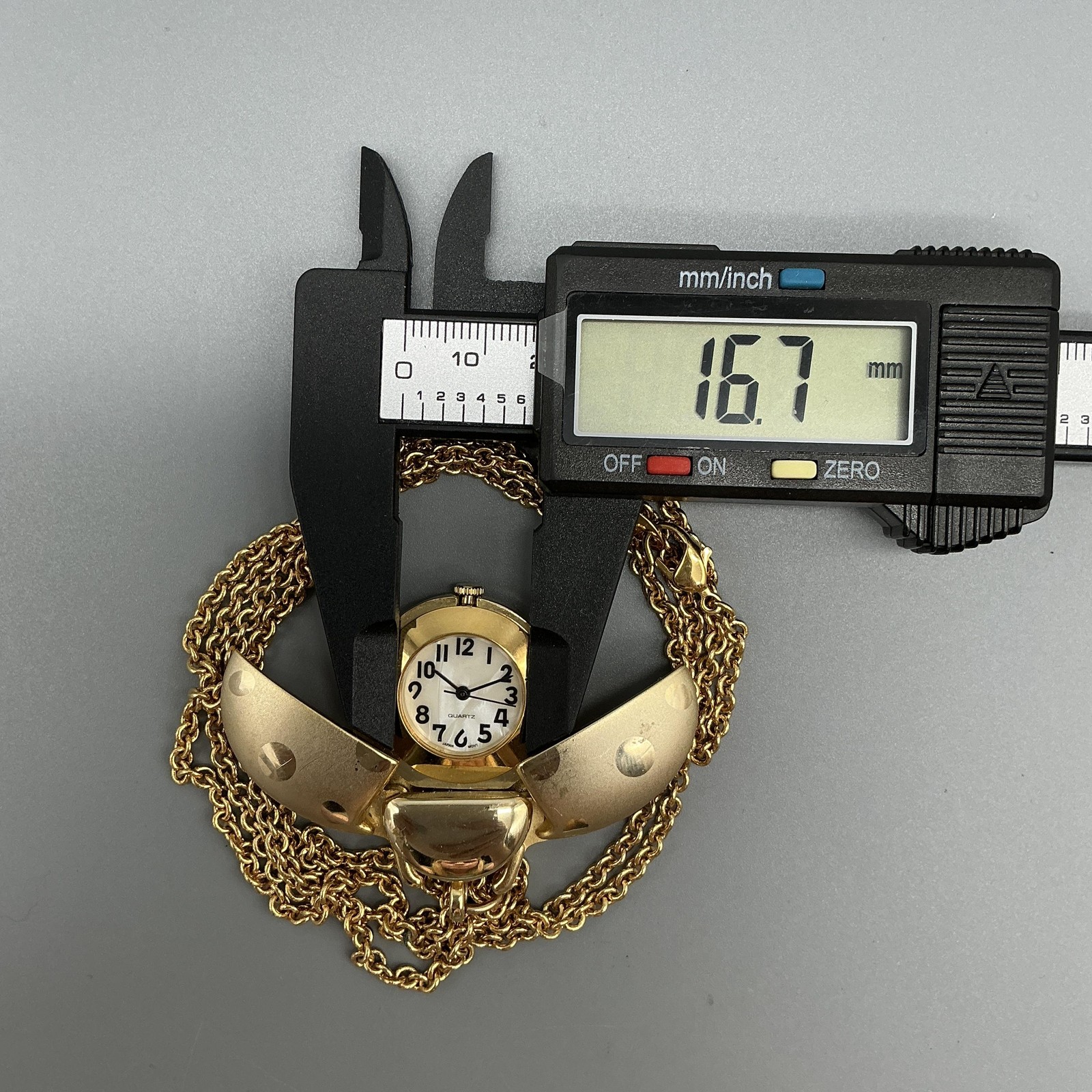 Ladybug Hidden Dial Pendant Necklace Watch Women 117mm Gold Tone New Battery