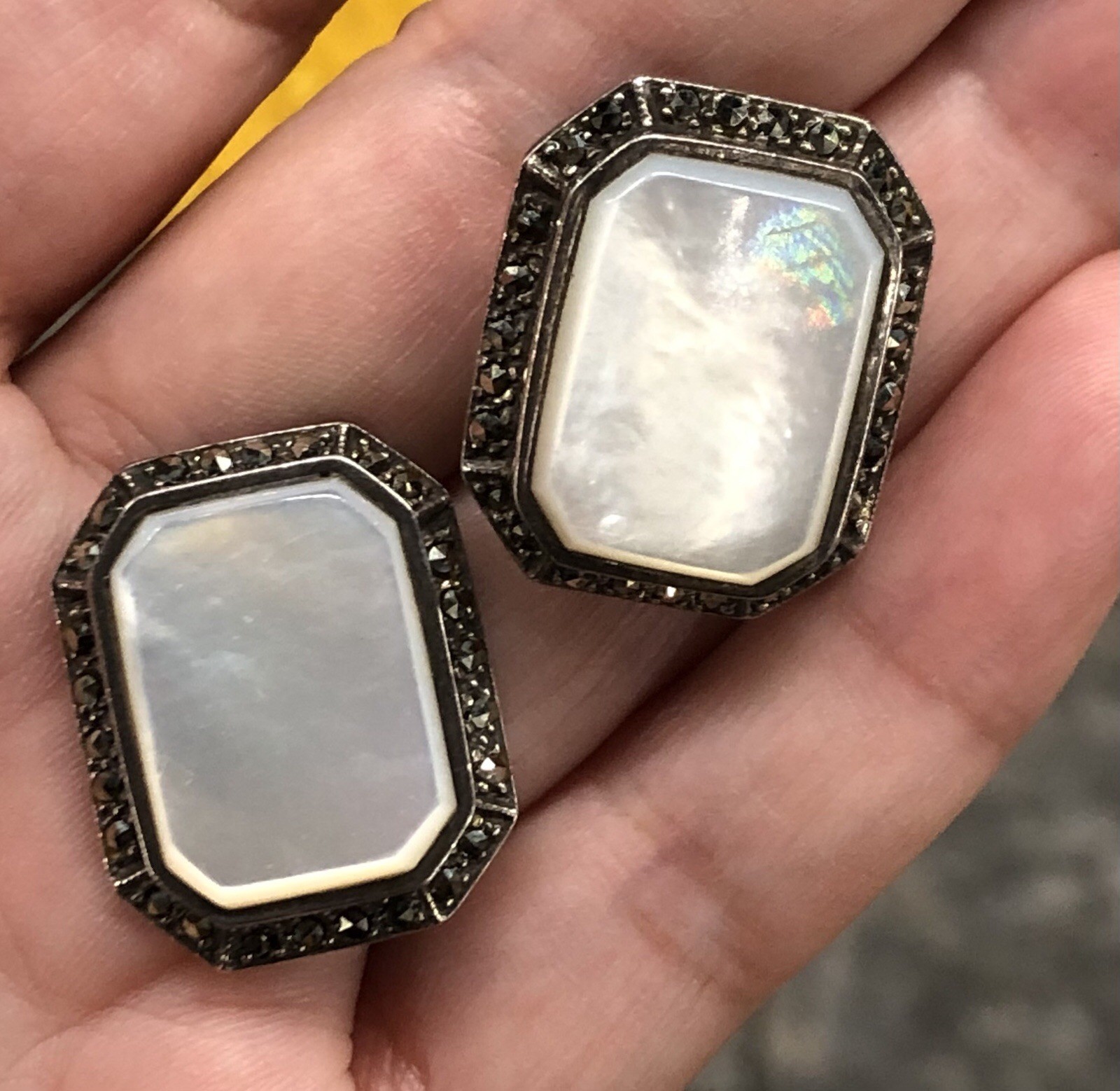 Vintage ‘BOMA’ Sterling Silver 925 Mother Of Pearl 1980-1990’s Clip-On Earrings