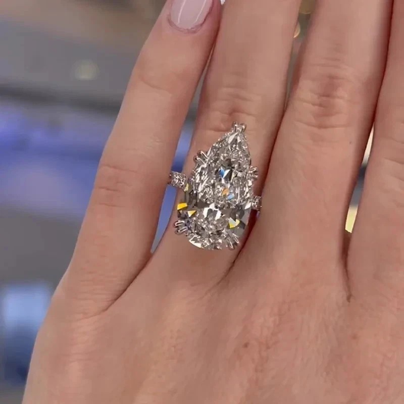 6.50Ct Pear-Cut EF Lab Grown Diamond Accent Stone Engagement Ring 14k White Gold