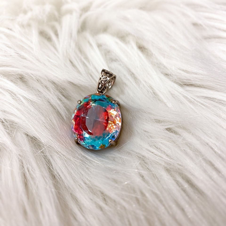 50-60 Ct Rainbow Mystic Topaz Pendant | Oval Cut Healing Stone Necklace