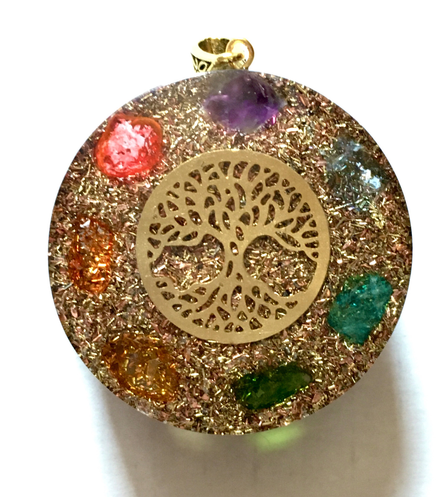 Tree of Life Sacred Geometry Pendant Orgone 7 Chakra Gemstone Necklace Orgonite