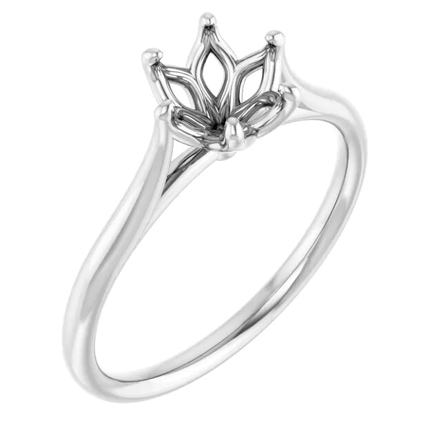 14K White Gold Solitaire Ring Setting Tulip Flower Style 6 Prong 4mm to 9mm