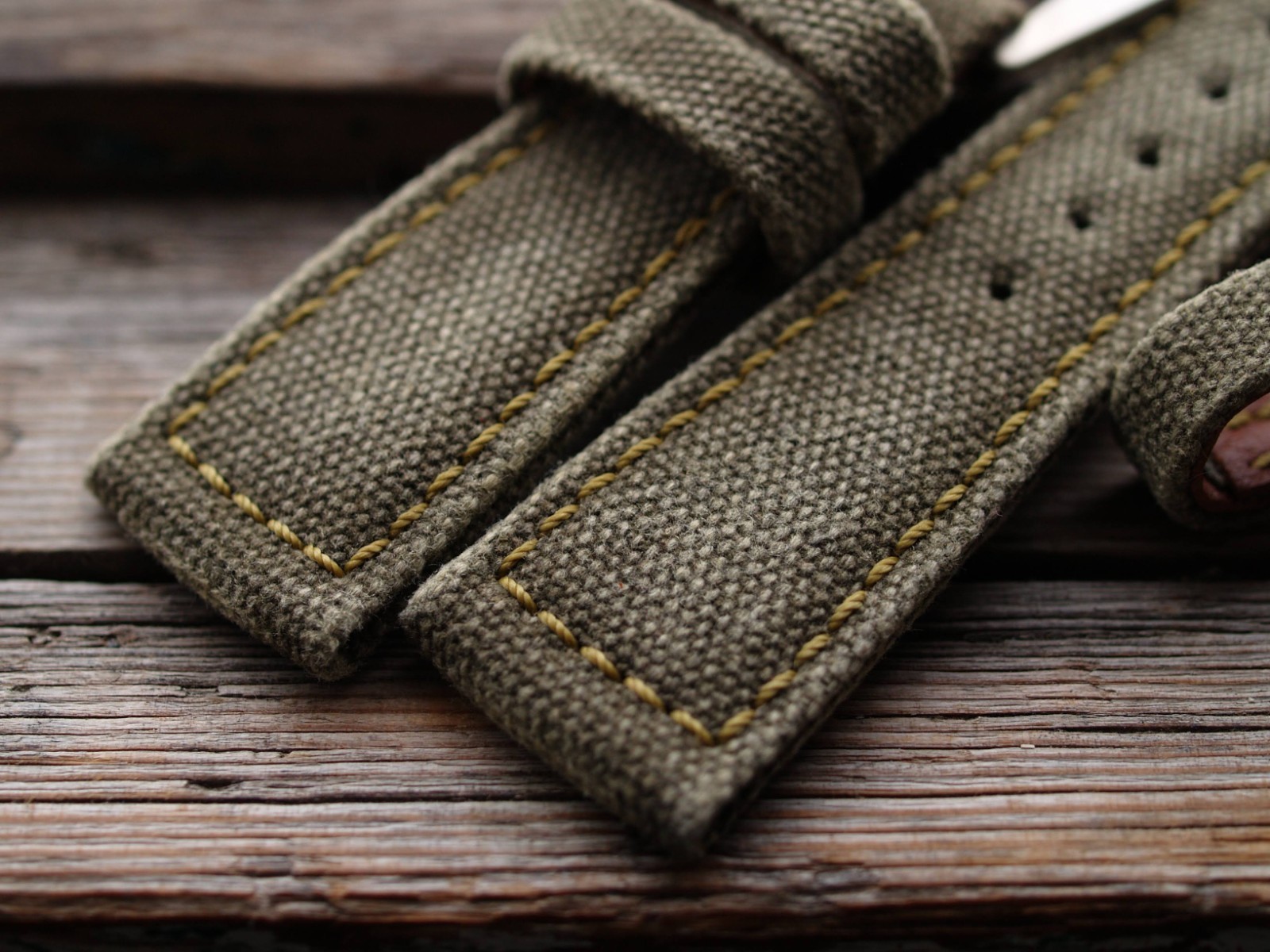 26 mm rugged handcrafted canvas watch strap Olive Green *Ready-Made *US-DutyPaid