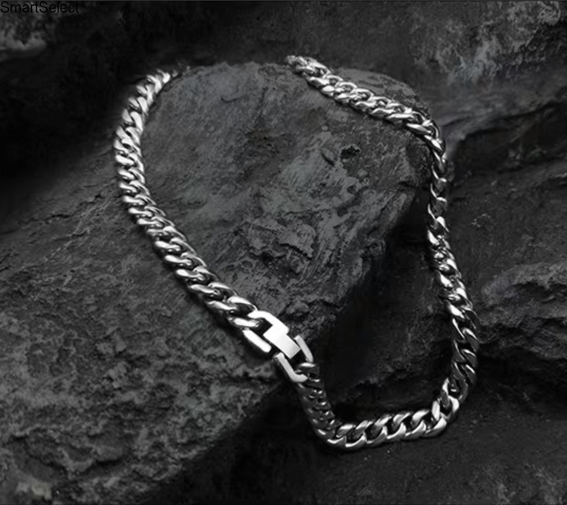 Wide 10.5mel2 Pure Titanium Necklace Polished 6-Side 25.6″ Anti Allergic Stylish