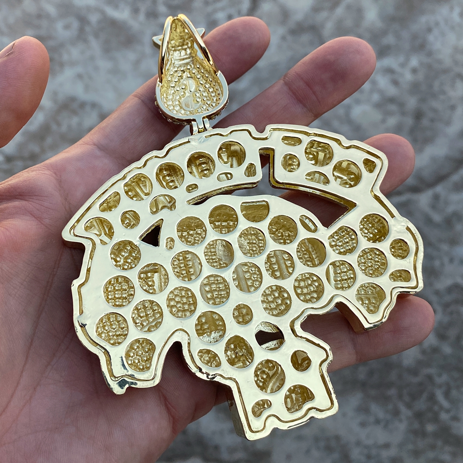 14K Gold Plated “Get Money 1st” Cash Fist Pendant Iced Bling Out Simulated CZ