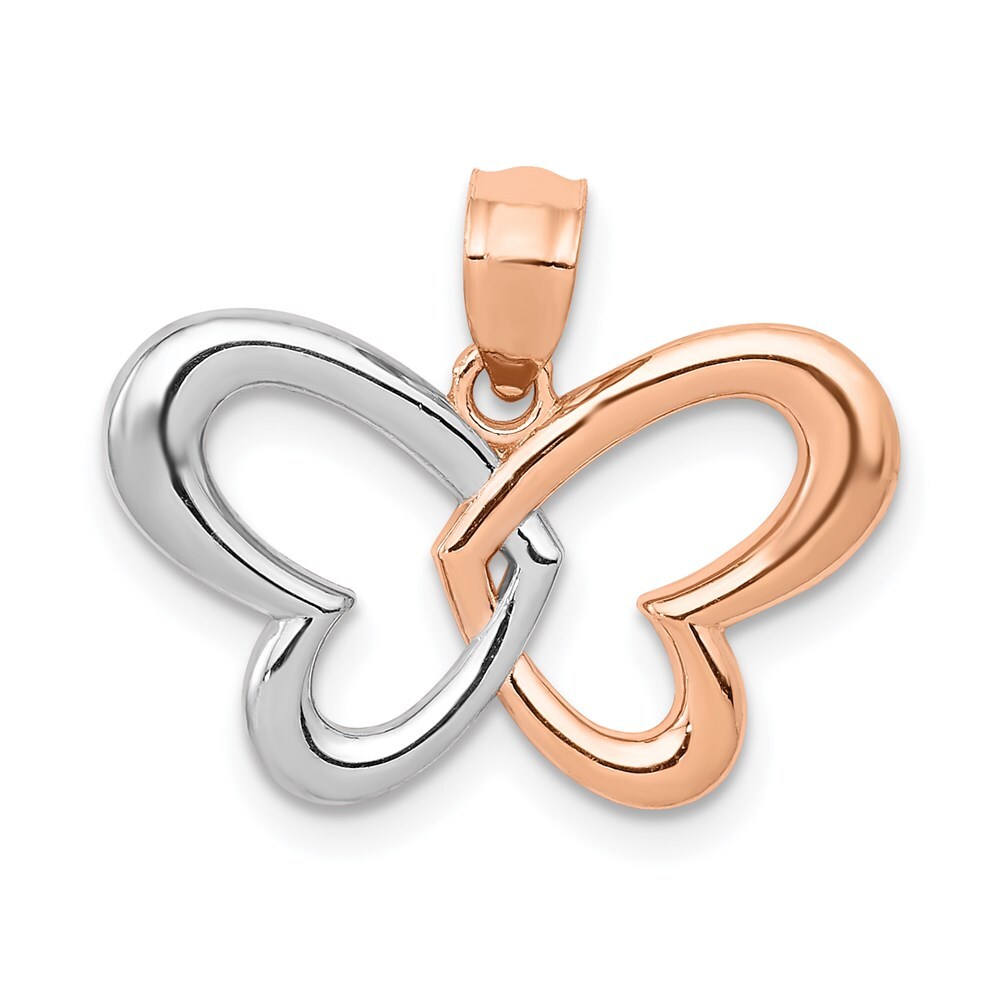 14k Rose Gold with Rhodium Plated Butterfly Pendant