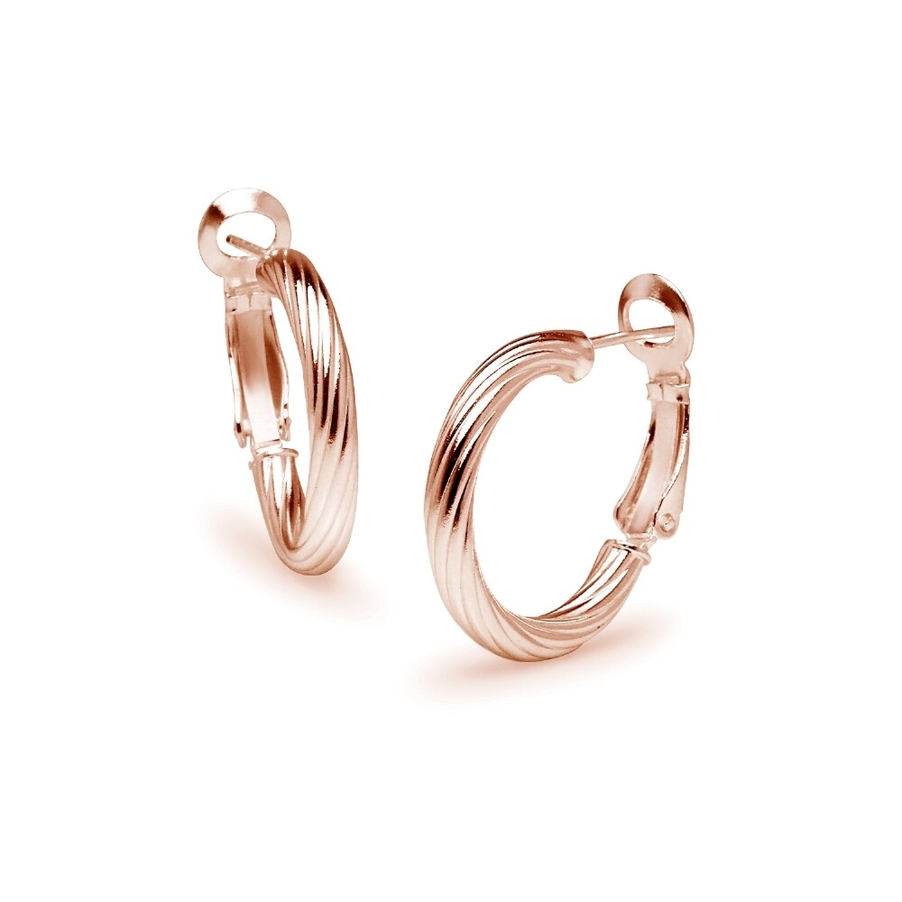 Twist Design Clutchless 3x20mm Hoop Earrings in Rose Gold Plated 925 Silver