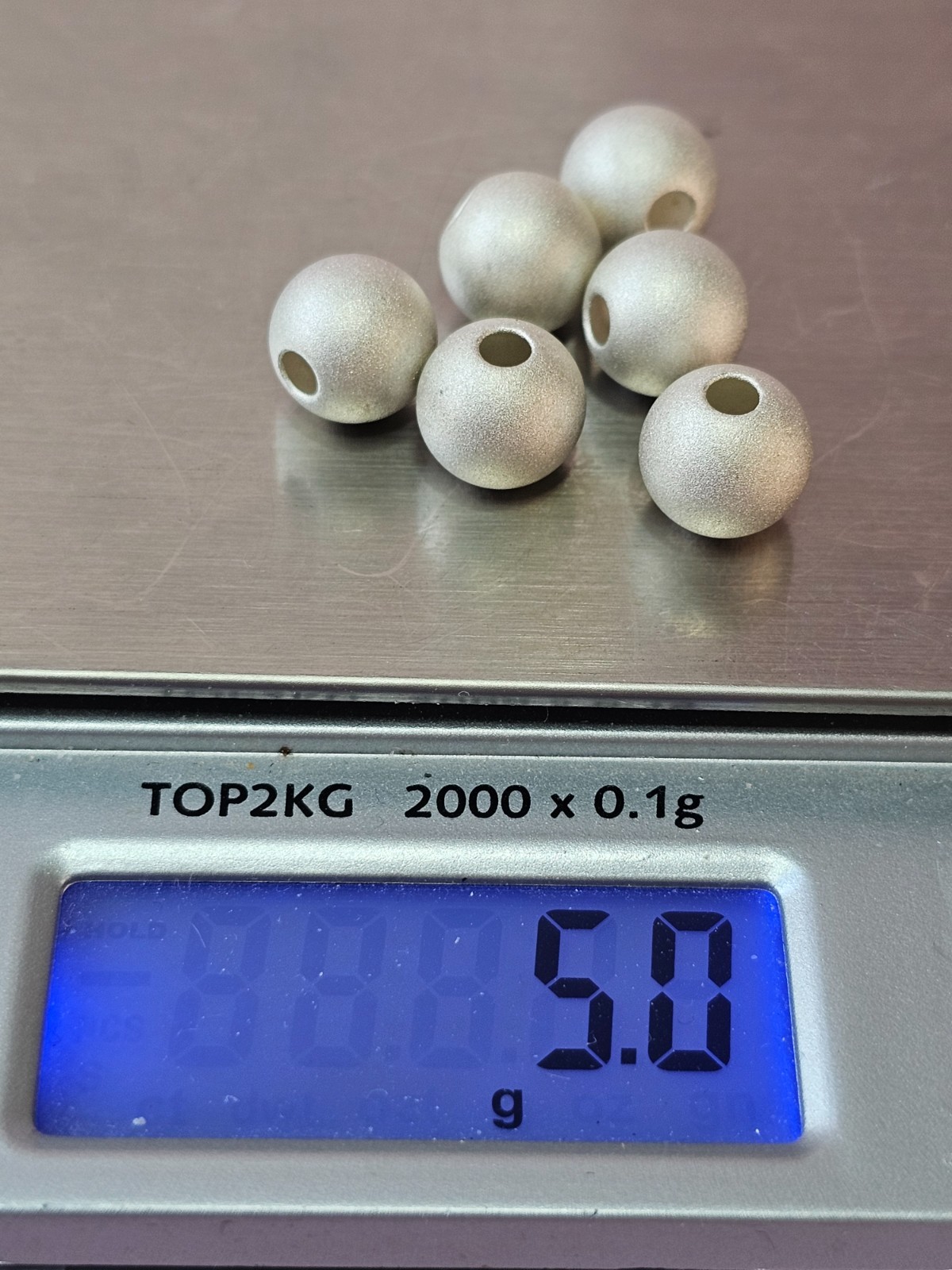 5 Sterling Silver Round Matt Finish Beads 9.7mm x 9.3mm 5grams total