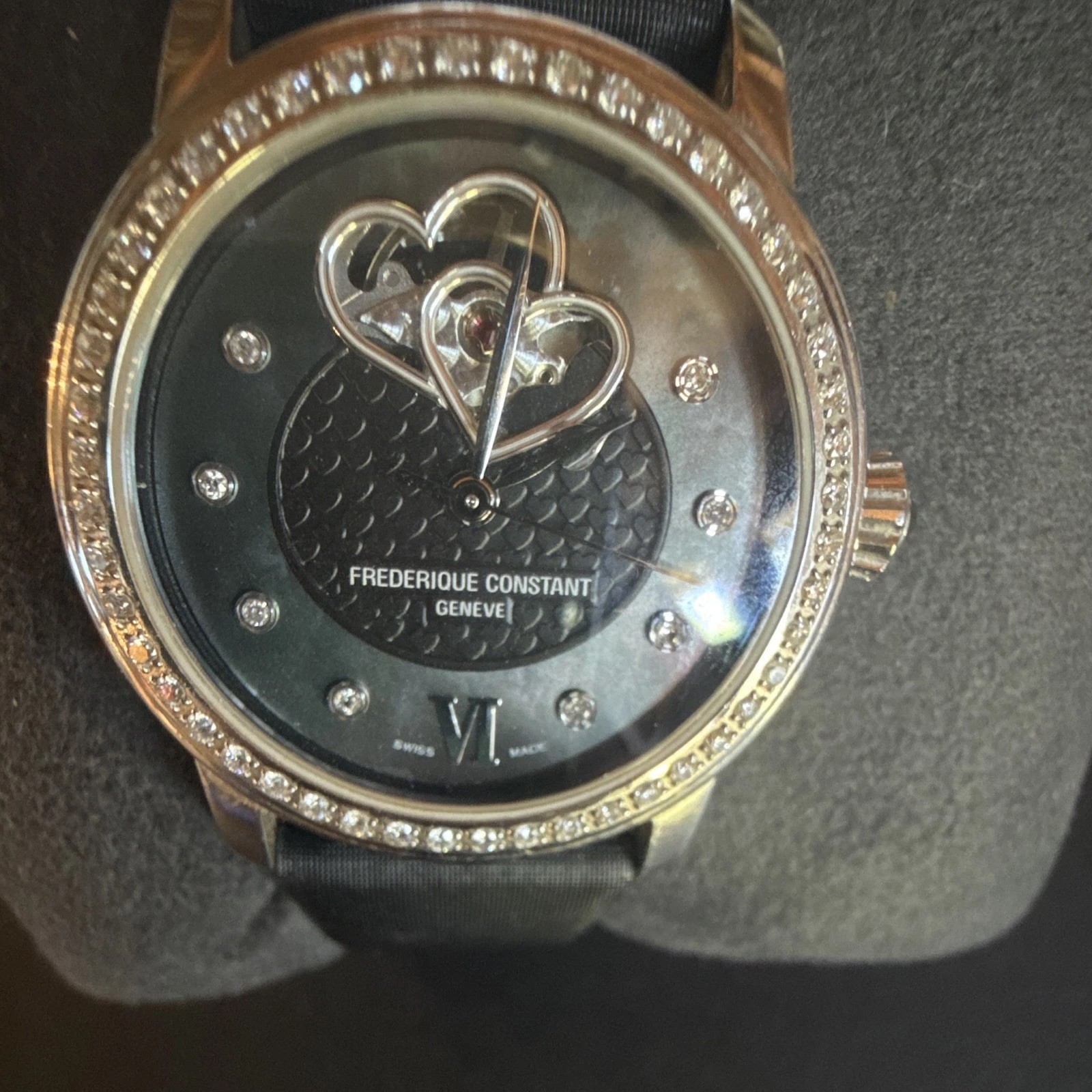 Frederique Constant Swiss Made Automatic Diamond Bezel 34mm Black Dial/Strap
