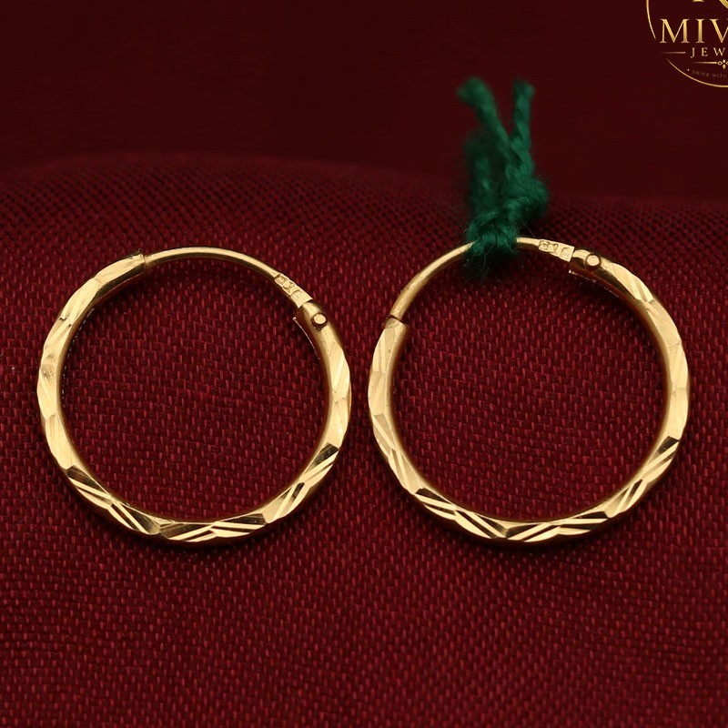 22K Gold Hoop Earrings 1.7cm 1.37g Elegant Detailed Yellow Gold Women’s