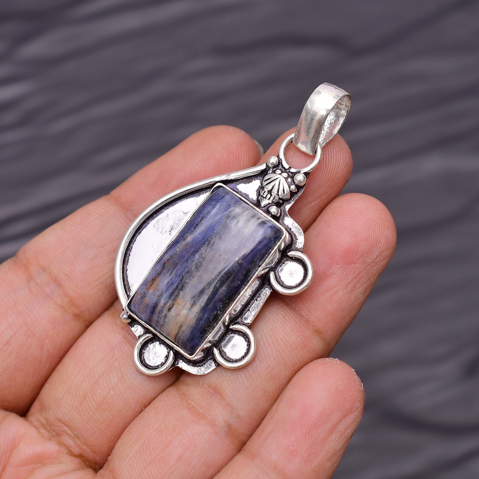 Sodalite Gemstone 925 Sterling Silver Jewelry Pendant 2.08″