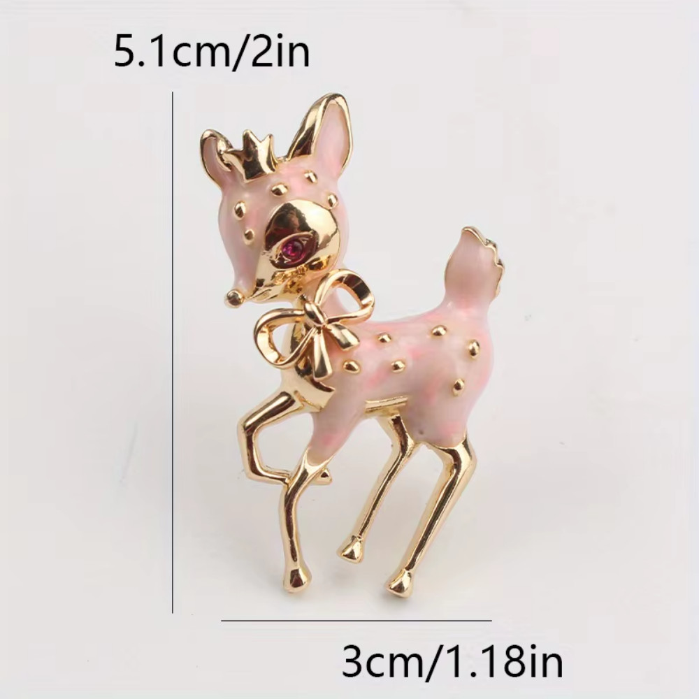 Luxury Pink Reindeer Brooch Pin –Enamel Christmas Holiday Jewelry Gift for Women