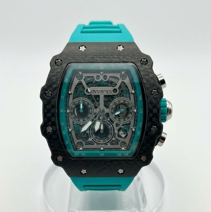 Invicta Men’s Chronograph Quartz 48-51.9mm Tonneau Watch Black/Blue Skeleton