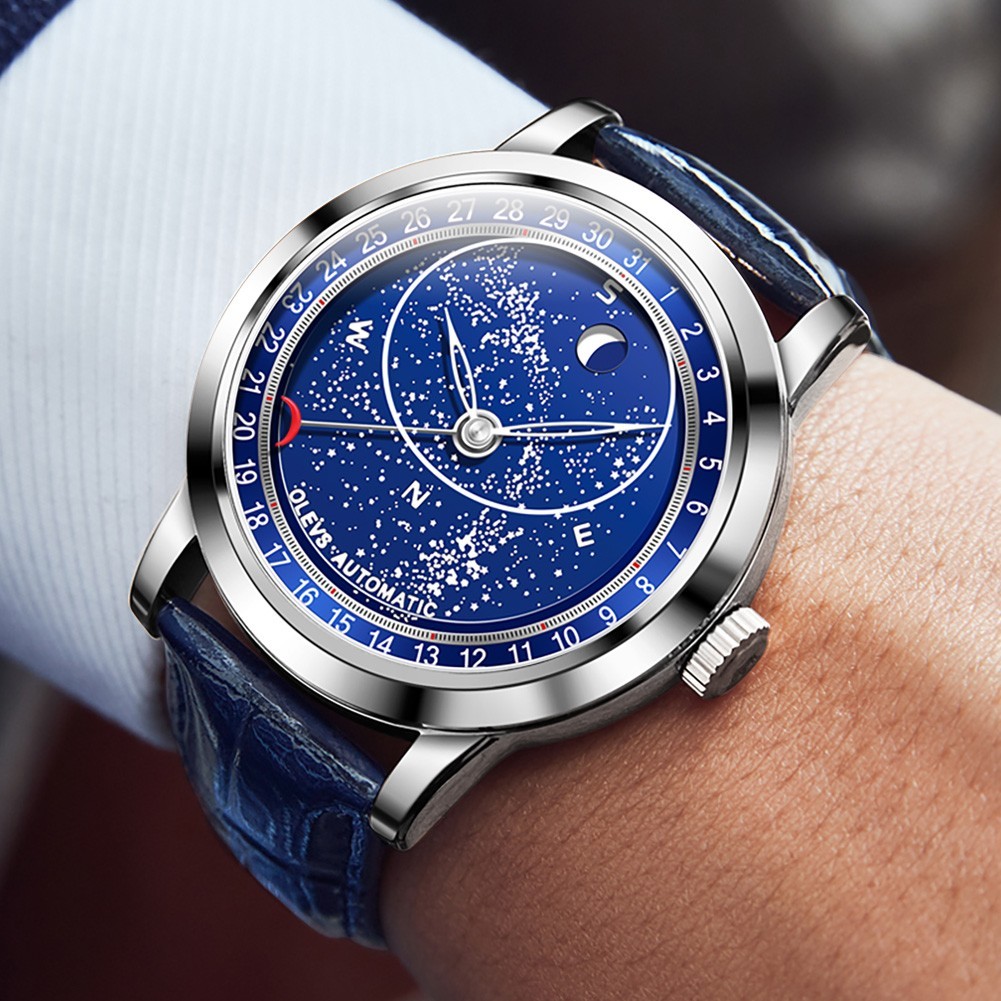 OLEVS 9923 Multi-functiom Starry Sky Rotation Dial Business Mechanical Watch`