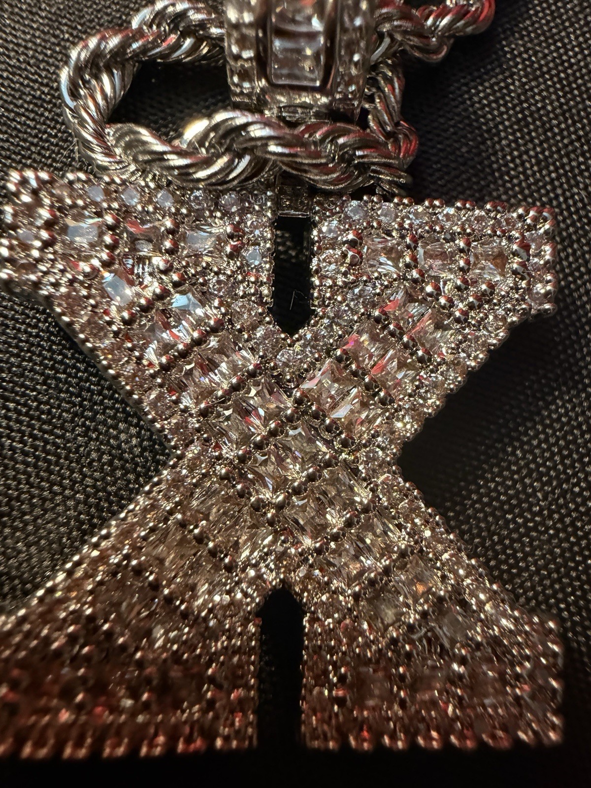 Letter X Pendant Necklace Baguette Stones In 925 Silver