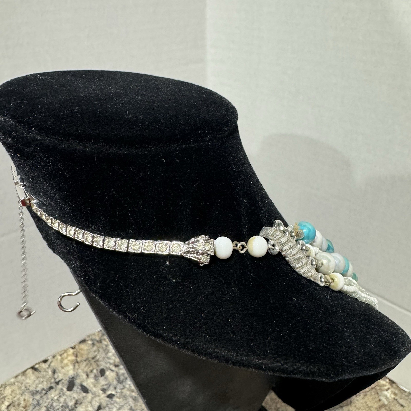 Vintage Sterling W & H Jewelry Co. Multi Strand Beaded Necklace Rhinestones Nice