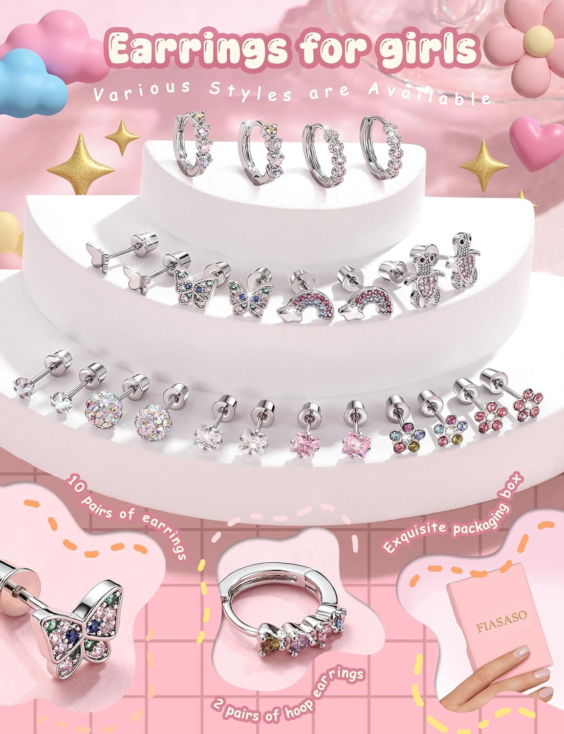 Hypoallergenic Surgical Stainless Steel Earrings for Girls Kids Women – 12 Pair