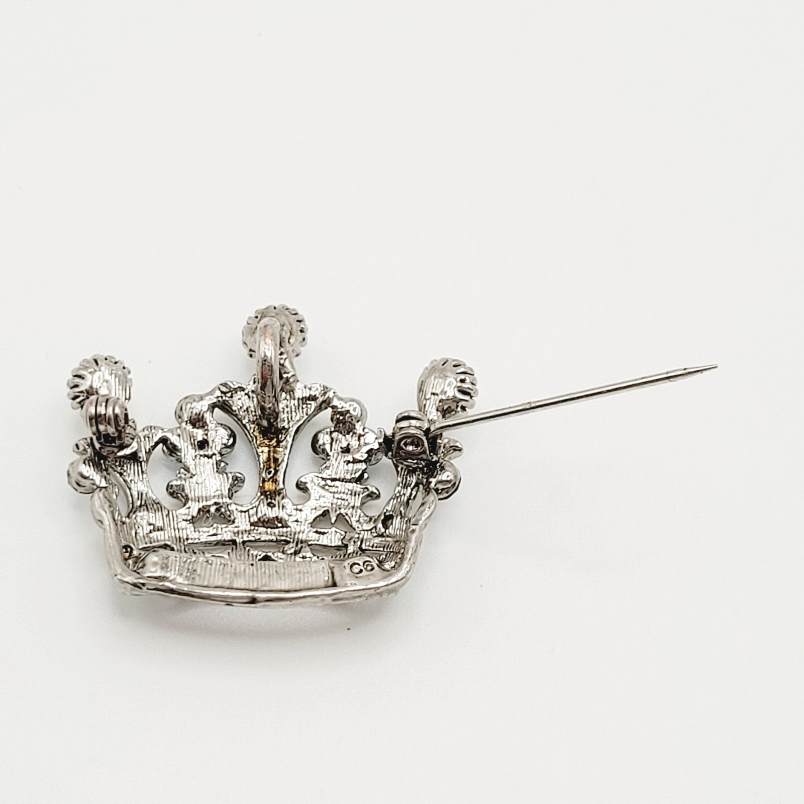 Regal Royal Queen Crown with Light Blue Rhinestone Silver Tone Pendant Brooch