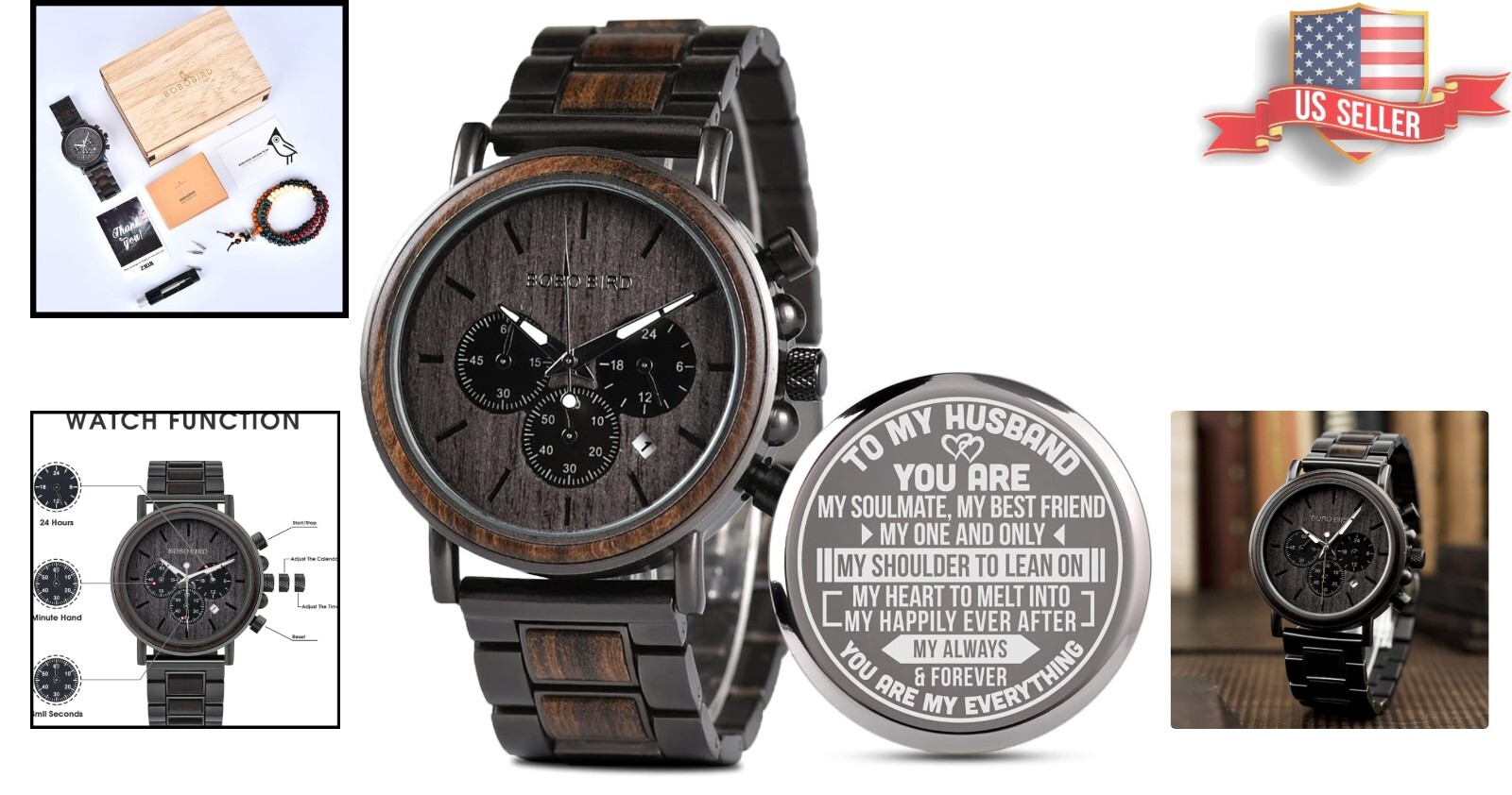 Elegant Men’s Wooden Watch with Engraved Affectionate Words – Timeless Gift