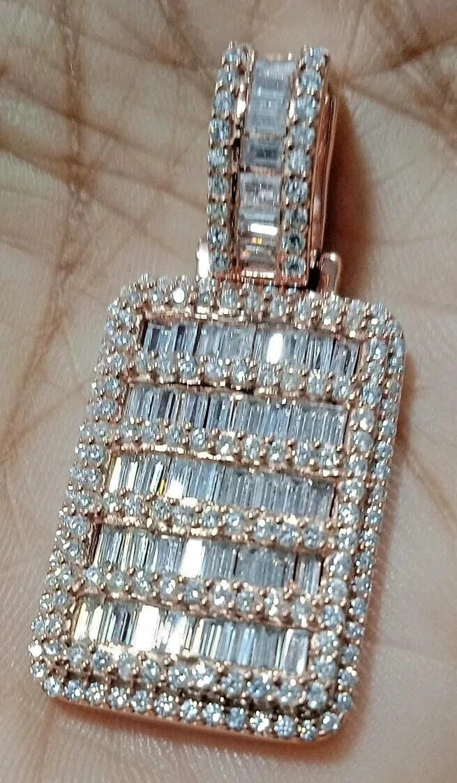CHRISTMAS GIFT MENS Baguette Lab Created Diamond Custom Made Pendant 925 Silver