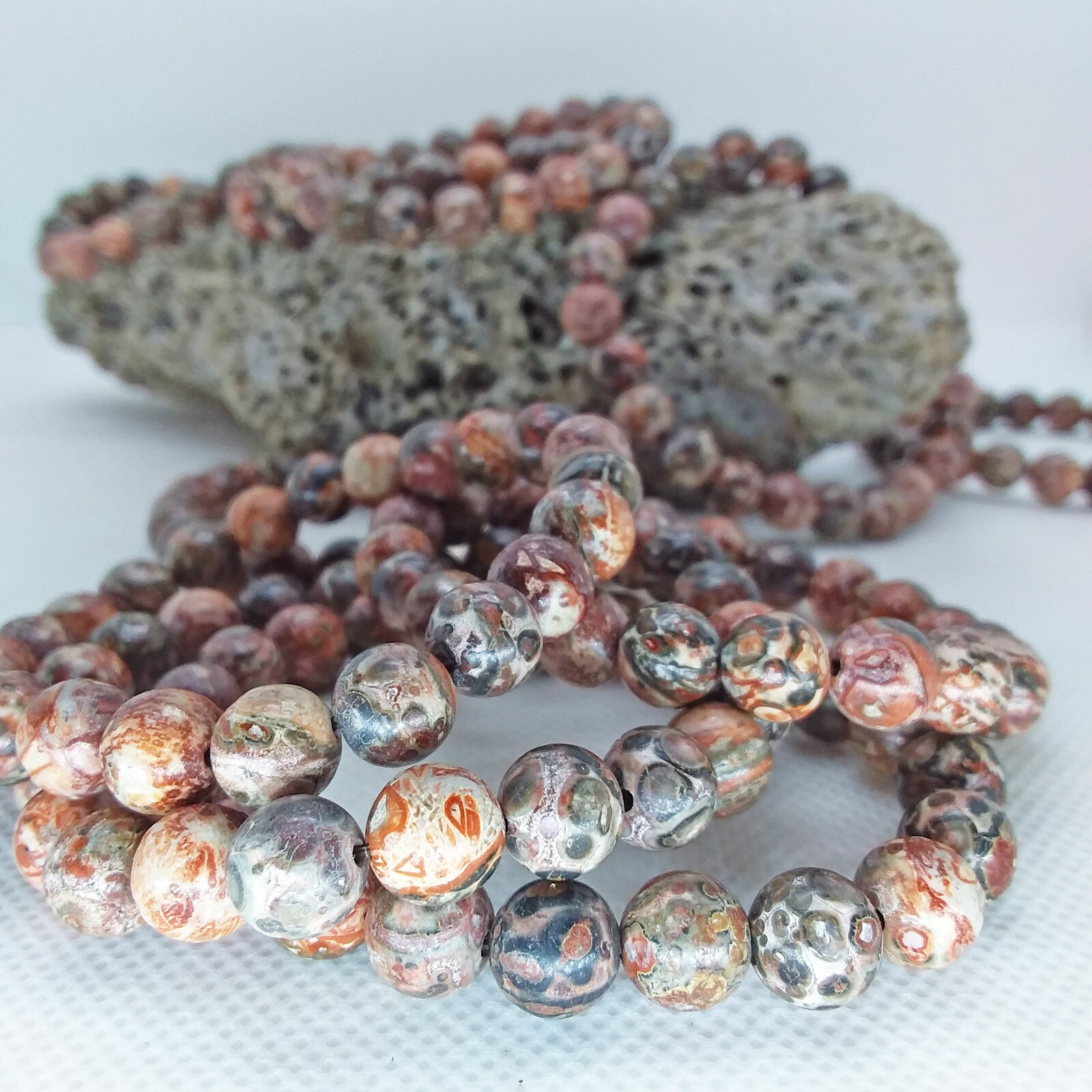 Leopard Jasper, 8mm, bracelet, elastic, stretchy, green, orange, yellow, #1918